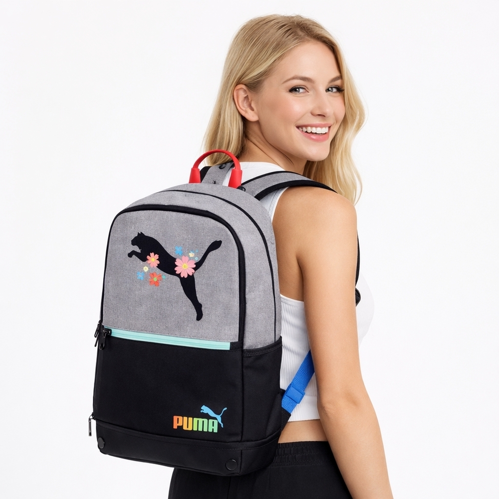 NEW PUMA Unisex Eclipse Gray Black Floral Backpack 18.5"